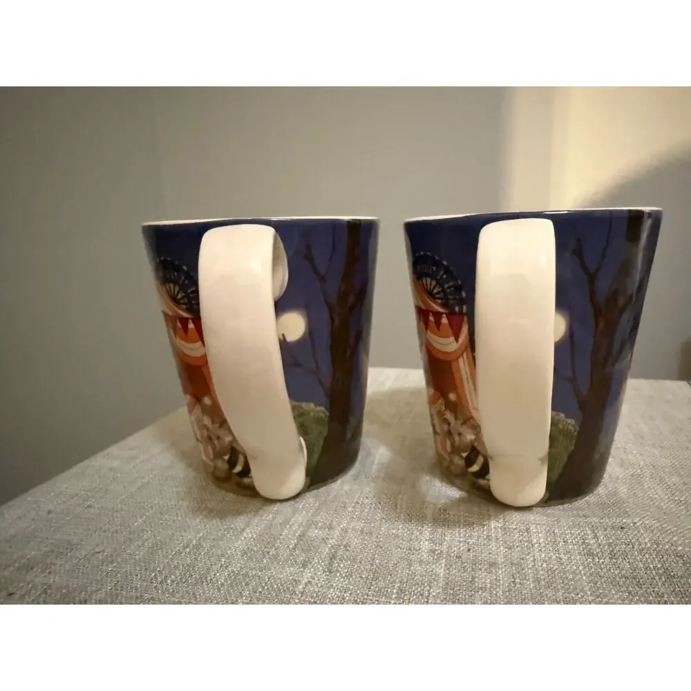 🎃🐶 Pier 1 Halloween Dog Mugs Set of 2 Ironstone 4.5” Double-Sided Design